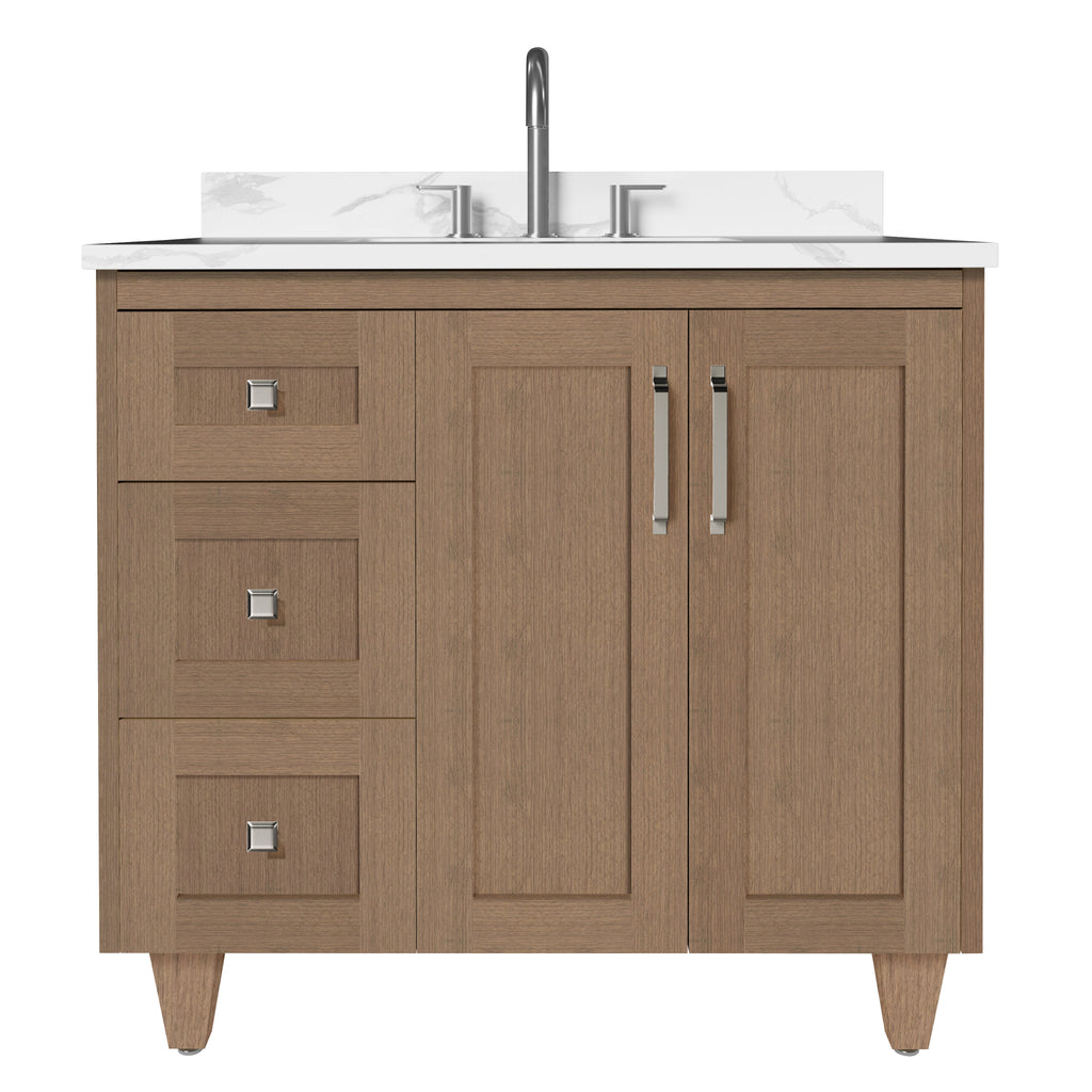 Arlo 36" Solid-Wood Vanity with Quartz Countertop - 2 Doors and 3 Drawers