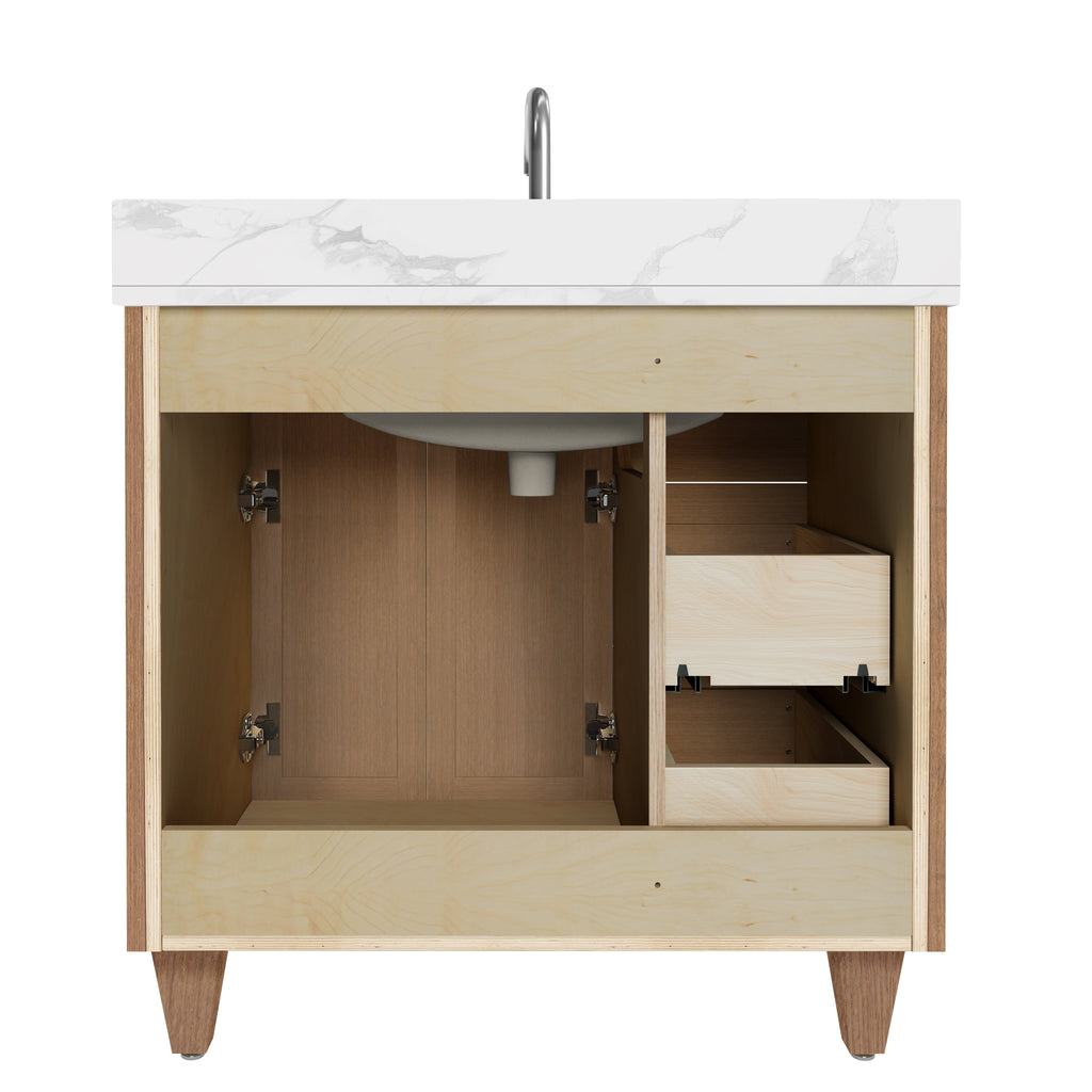 Arlo 36" Solid-Wood Vanity with Quartz Countertop - 2 Doors and 3 Drawers