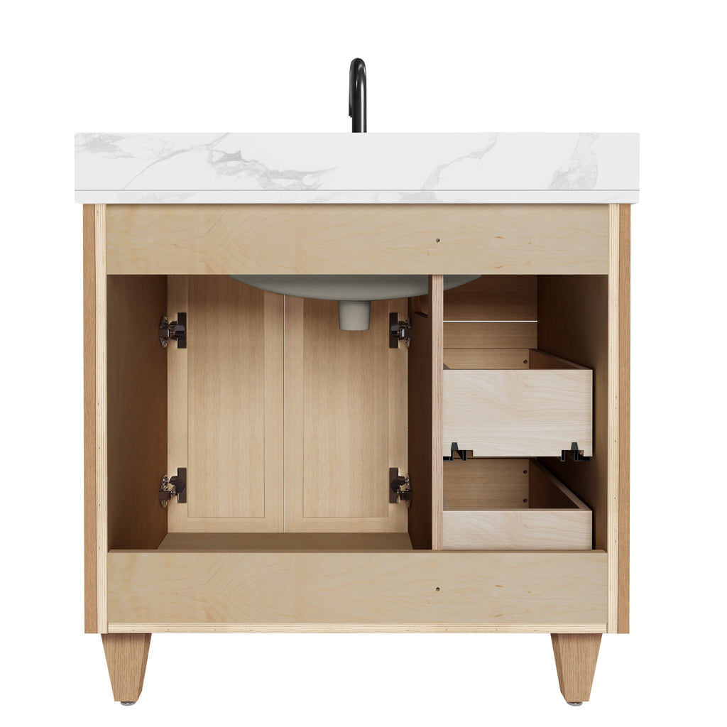 Arlo 36" Solid-Wood Vanity with Quartz Countertop - 2 Doors and 3 Drawers