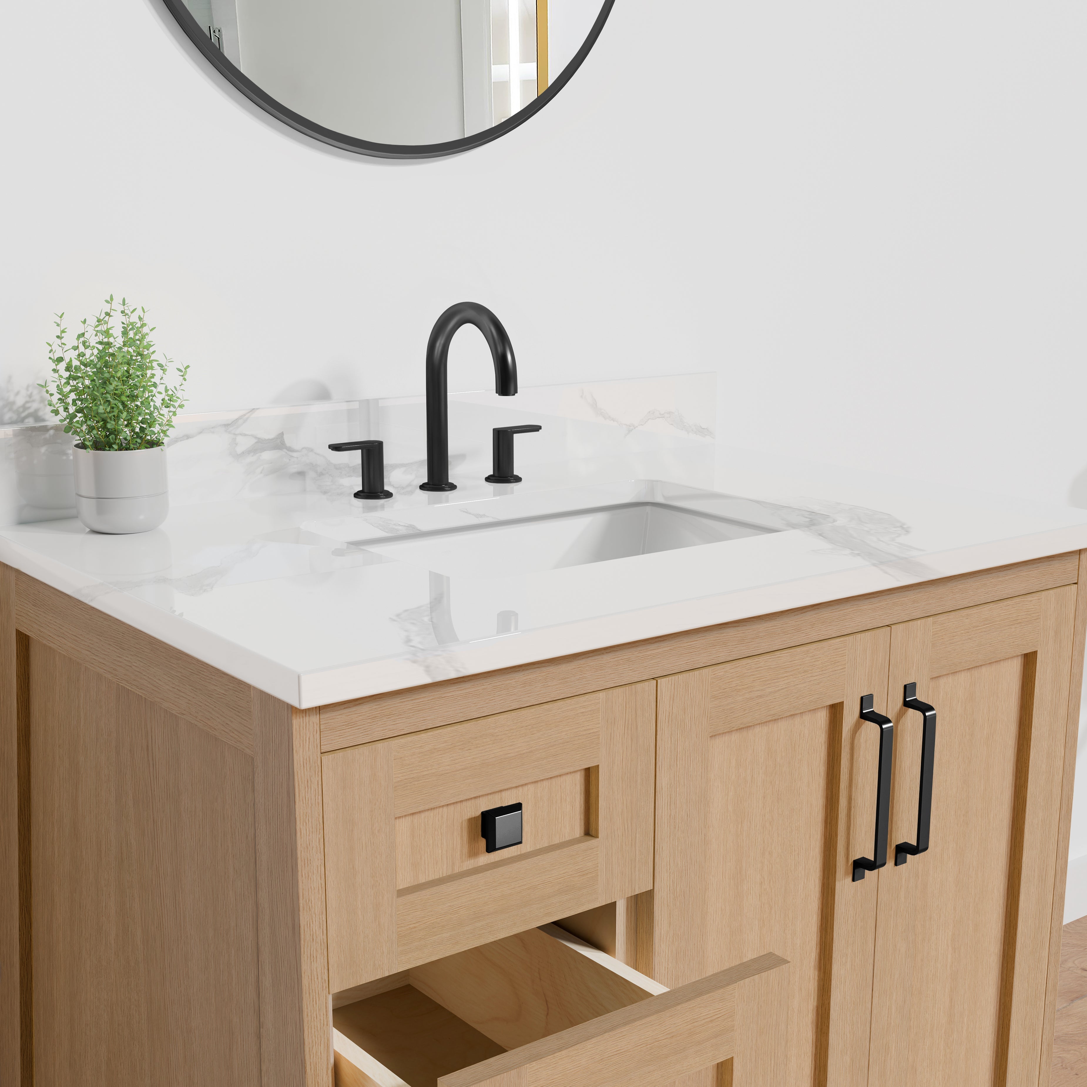 Arlo 36" Solid-Wood Vanity with Quartz Countertop - 2 Doors and 3 Drawers