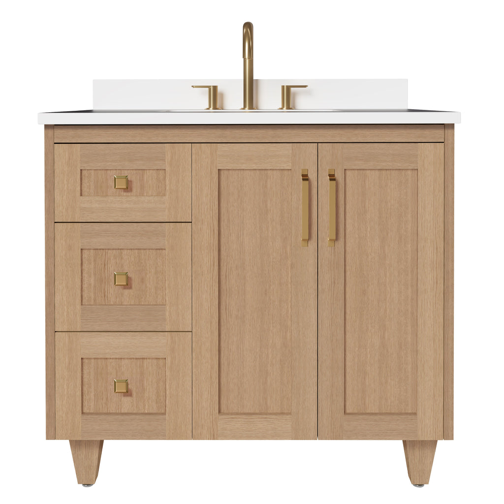 Arlo 36" Solid-Wood Vanity with Quartz Countertop - 2 Doors and 3 Drawers