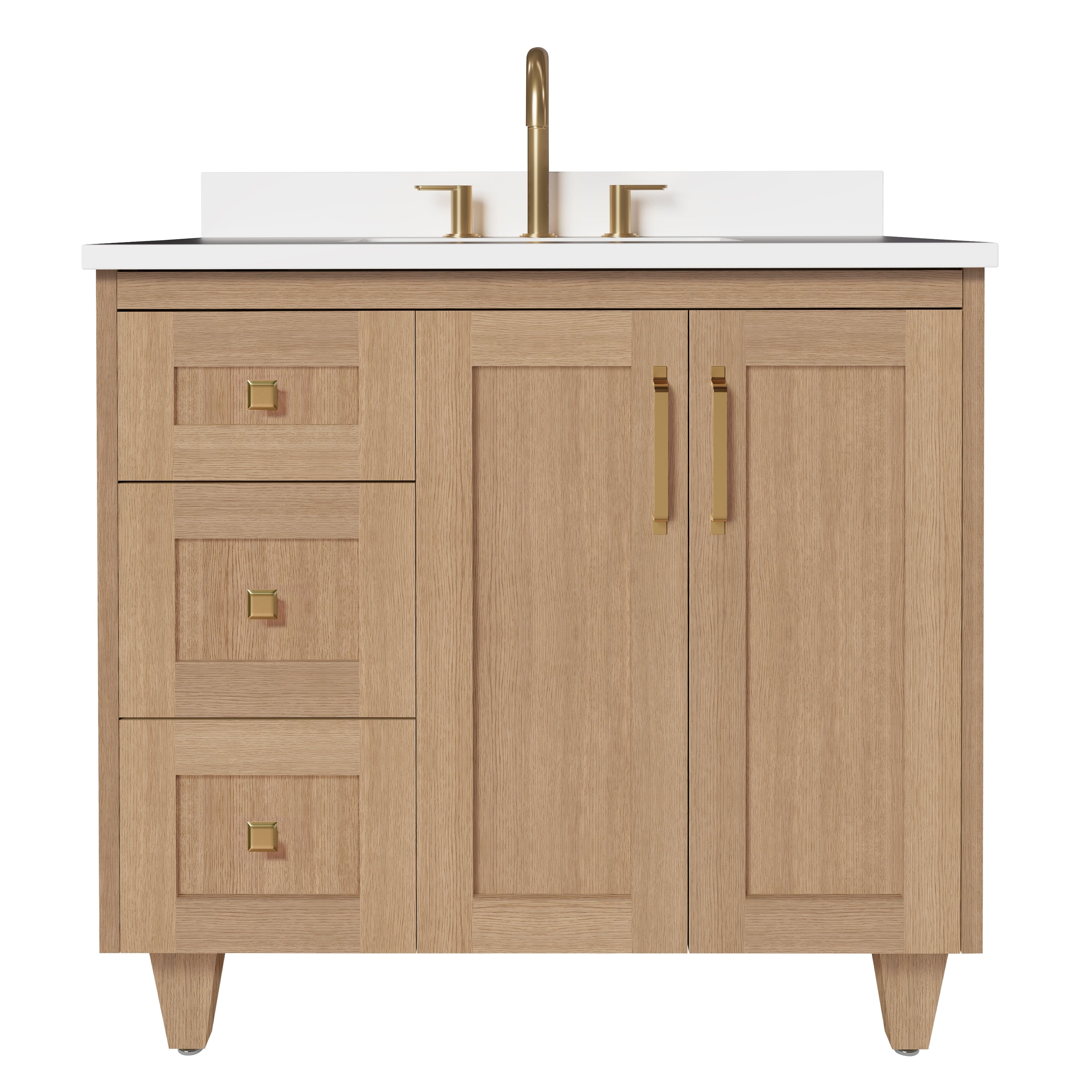 Arlo 36" Solid-Wood Vanity with Quartz Countertop - 2 Doors and 3 Drawers