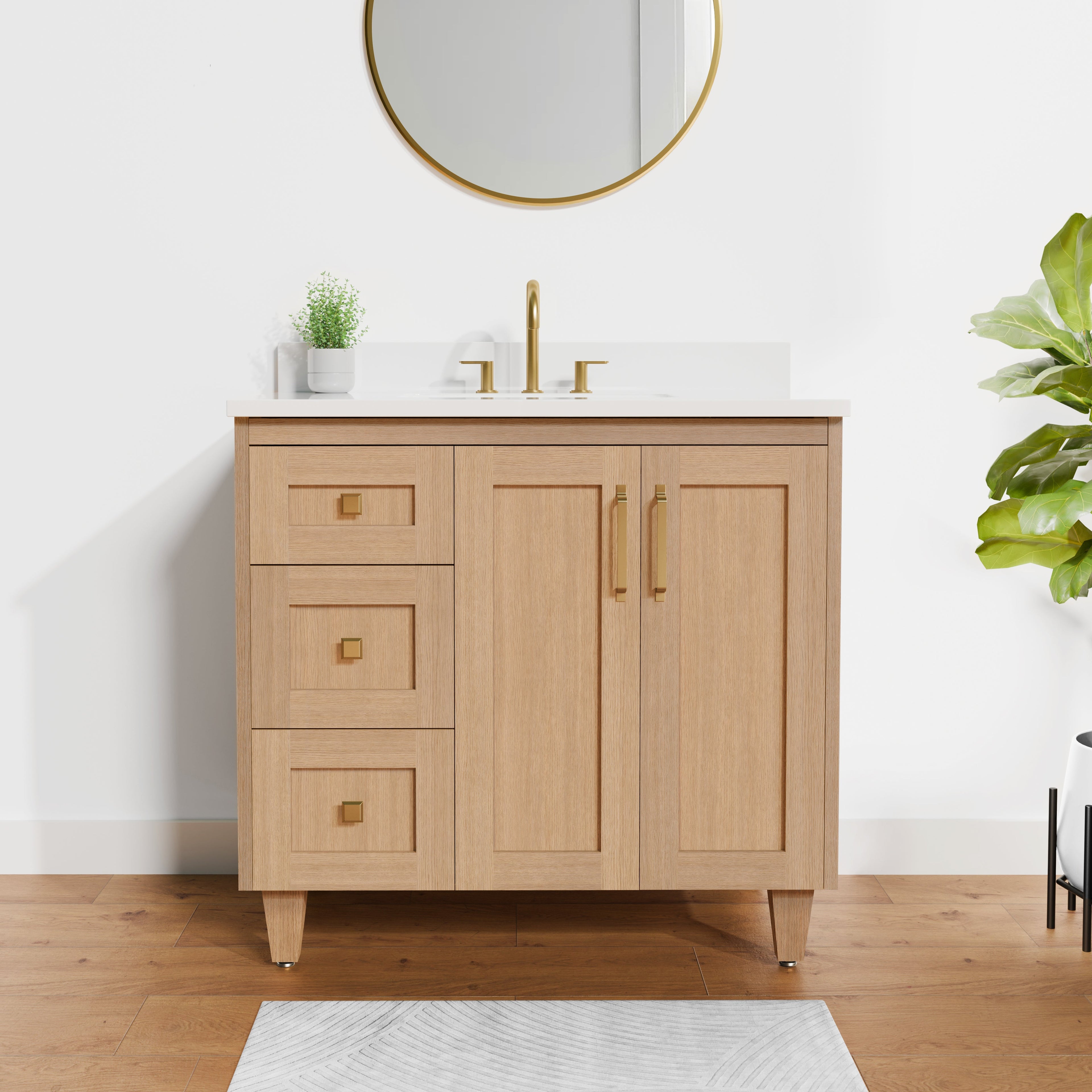 Arlo 36" Solid-Wood Vanity with Quartz Countertop - 2 Doors and 3 Drawers