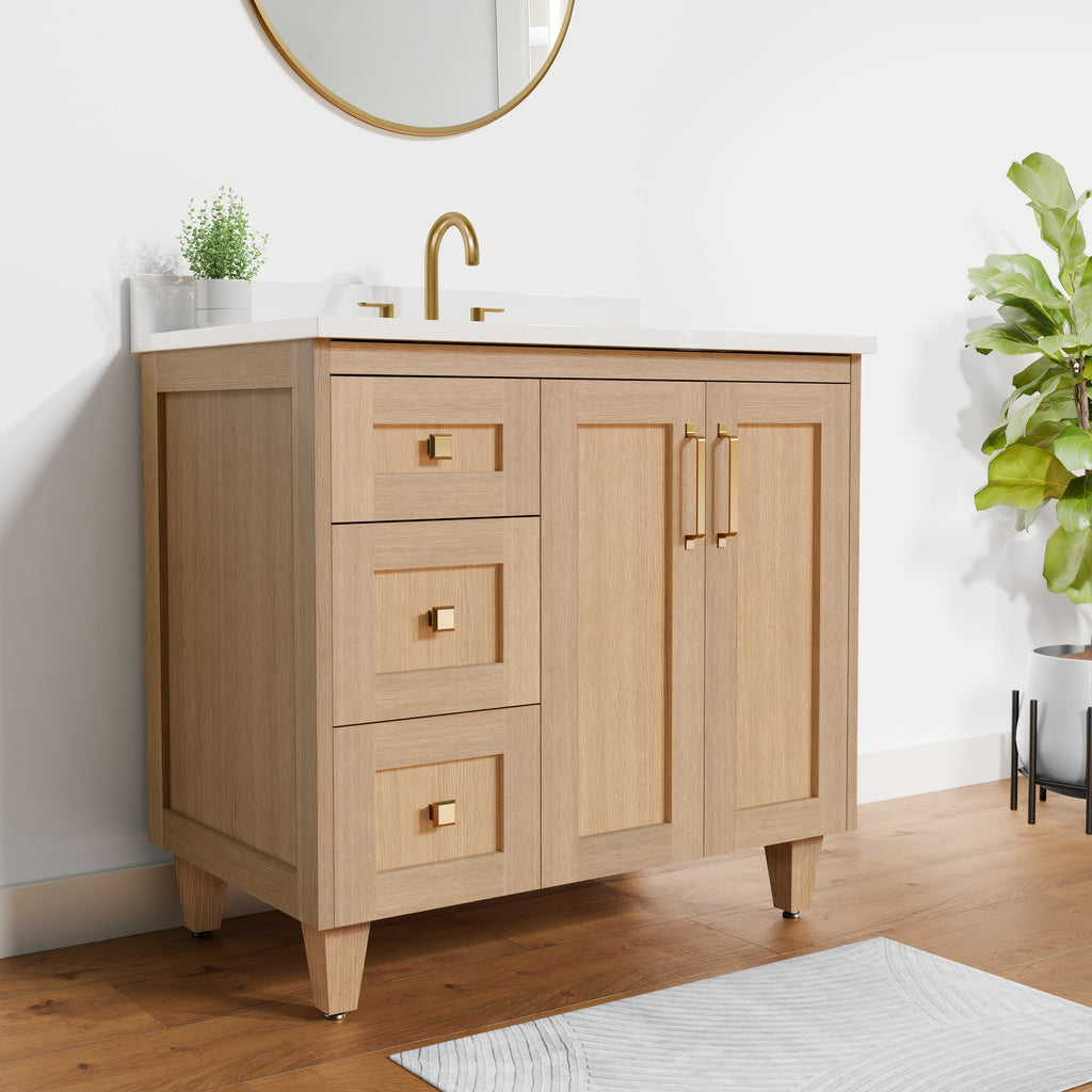 Arlo 36" Solid-Wood Vanity with Quartz Countertop - 2 Doors and 3 Drawers