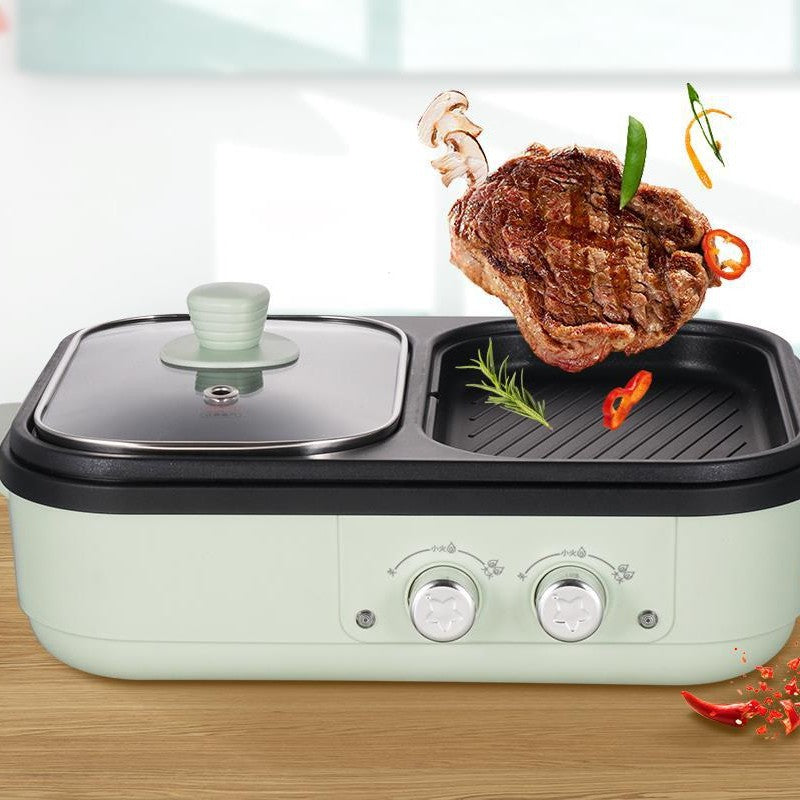 Dual-Zone Electric Grill & Hot Pot Combo – 1300W, 2-in-1 Indoor BBQ for 4–5 People
