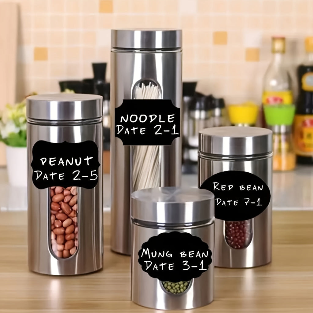 36pcs Reusable Food Storage Container Labels With Pen - Waterproof, Glue-Free, Self-Adhesive, Blackboard Sticker For Spices, Cheese, And More - Kitchen Accessories