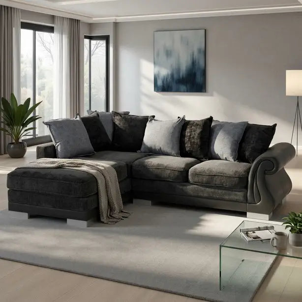 Elsa Left Hand Corner Sofa  Dark Grey Fabric