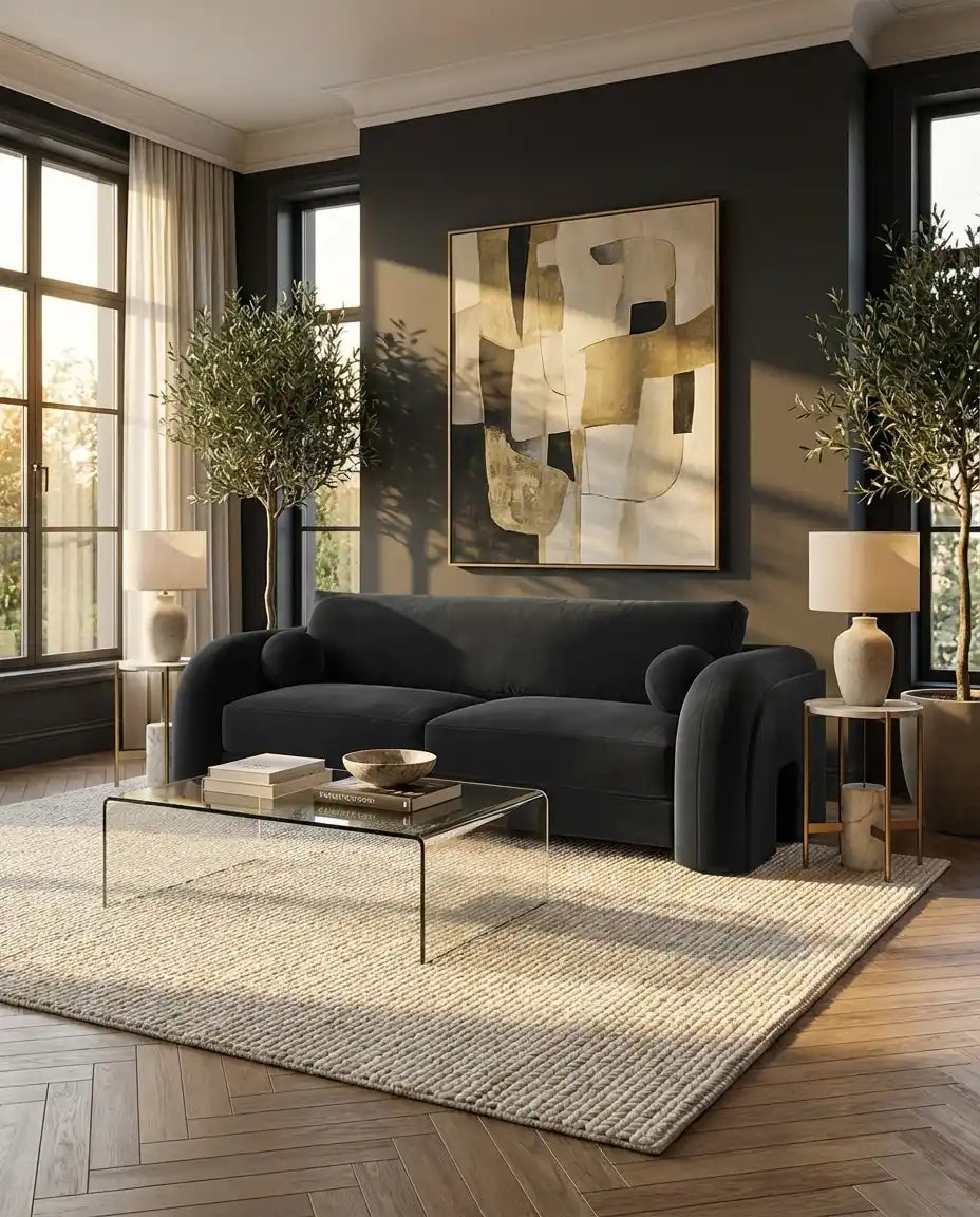 Dark Grey Velvet Curved 3 Seater Sofa –  Modern Designer Sofa for Living Room