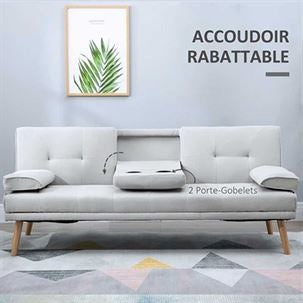 Scandinavian Grey 3 Seater Sofa Bed Recliner with Cup Holders  Modern Fabric Sofa for Living Room UK