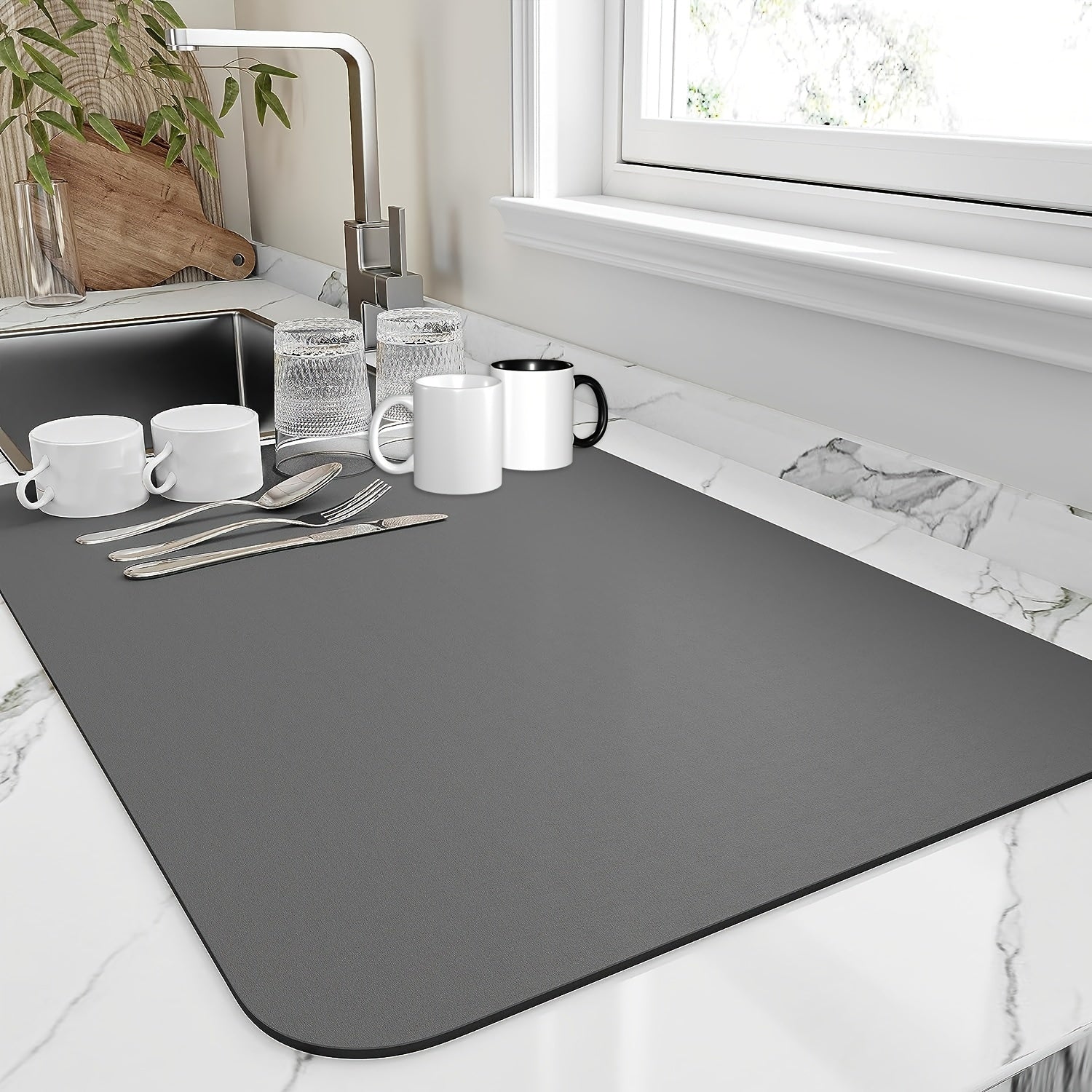 Super Absorbent Dish Drying Mat - 16"x18" Heat Resistant Drainer with Non-Slip Rubber Backed, Hide Stains, Perfect for Kitchen Counters, Restaurants, and Cafes