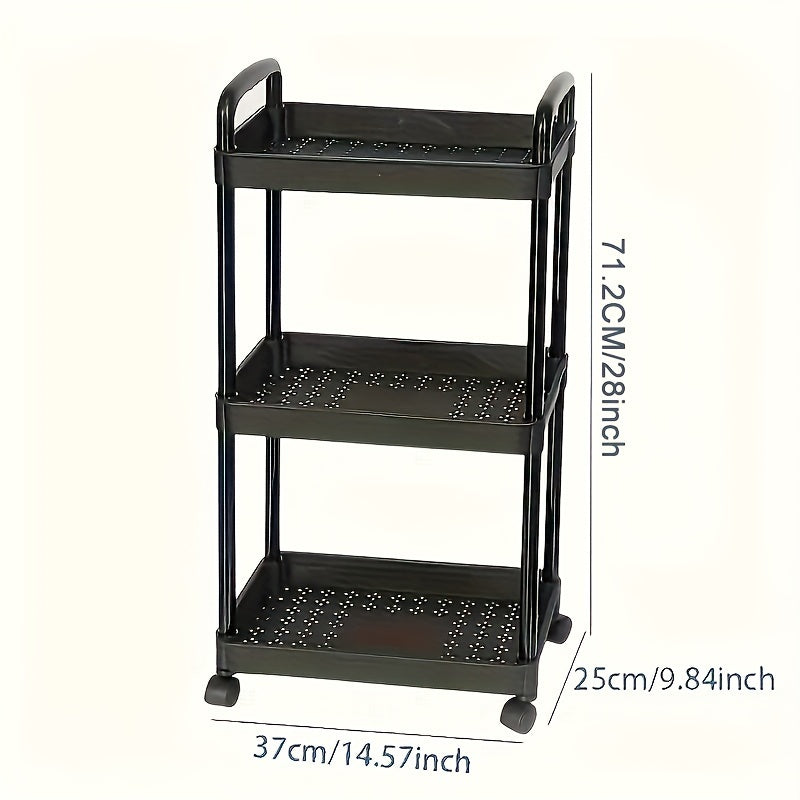 3-Tier Large Capacity Rolling Cart with Lockable Wheels - Spacious Storage Solution for Office, Bathroom, Kitchen Organization - Durable Matte Finish in White, Black, Blue, or Yellow