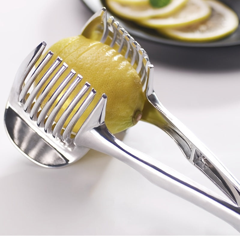 1pc Heavy-Duty Manual Tomato & Lemon Slicer with Fruit/Onion/ Potato - Stainless Steel Kitchen Slicing Machine with Blade System for & Easy Use, Compatible with Vegetables, Herbs, Citrus Fruits - Ideal for