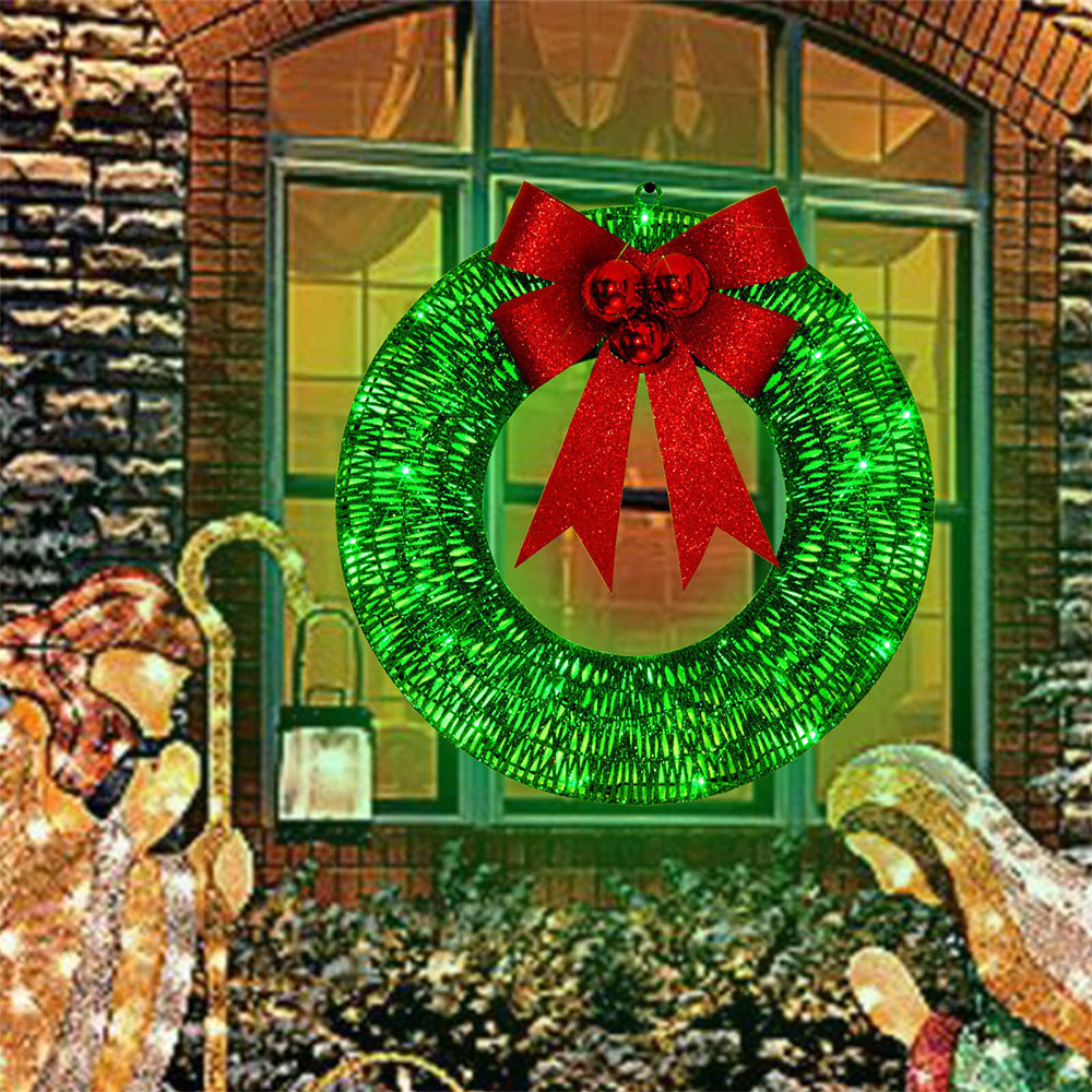 🎄 50cm LED Christmas Garland – Luminous Wreath with Big Bow for Door Décor