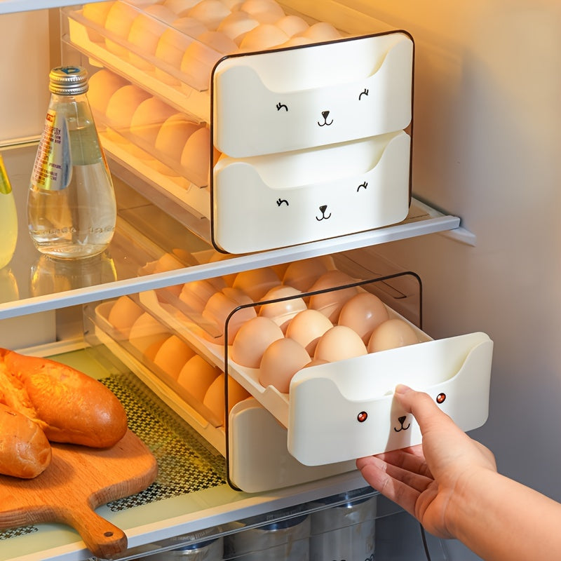 Transparent 1pc 18/36 Slot Drawers Egg Holder - Stackable Plastic Organizer with Cute Cat Design, Ideal for Kitchen Storage, Kitchen Storage Solution|Playful Design|Stackable Organizer, Egg Holder Organizer, Kitchen Drawer Or