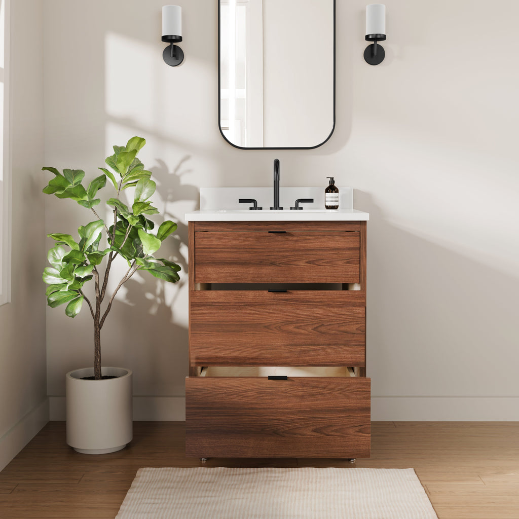 Rowan 24" Black Walnut Vanity with Quartz Countertop
