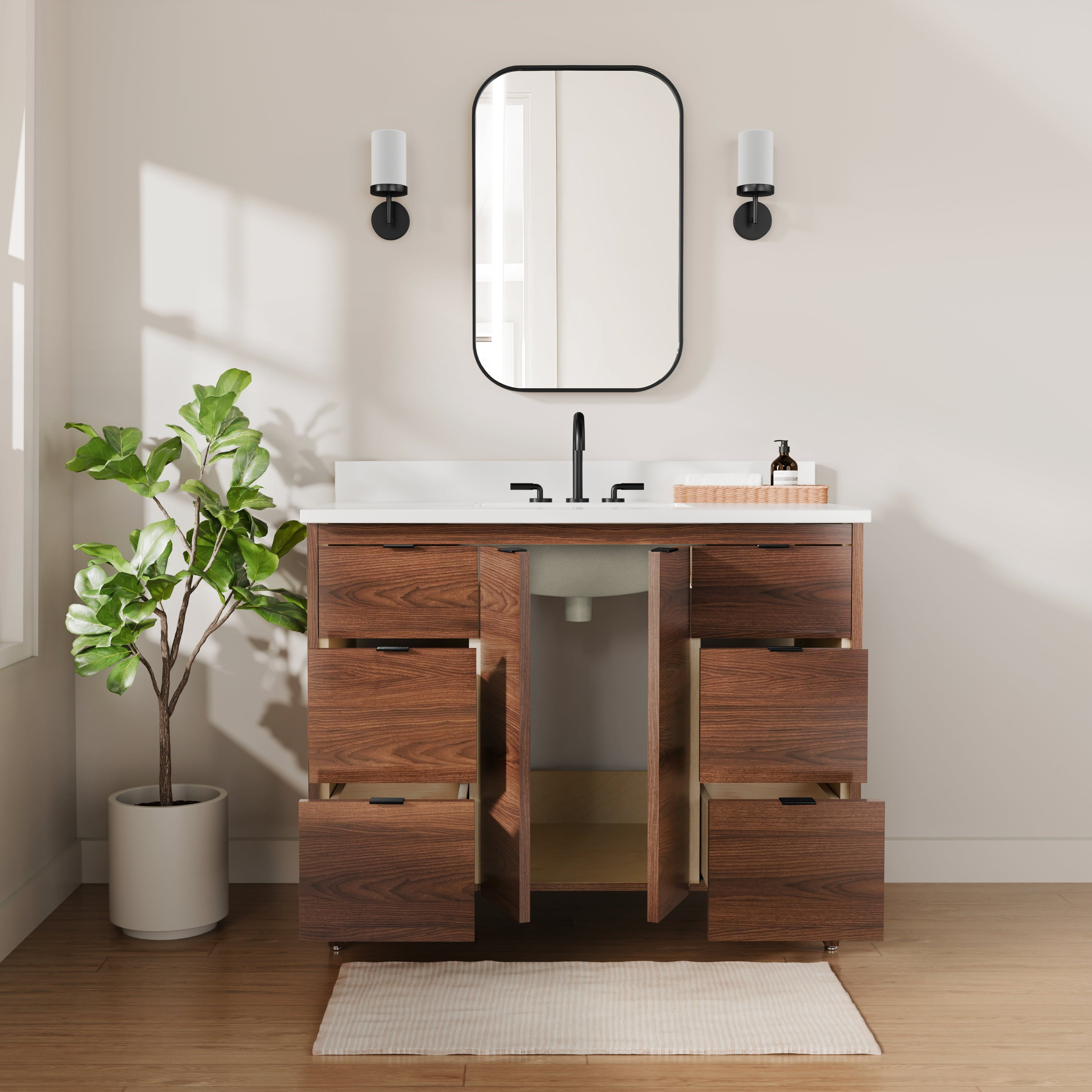 Rowan 42" Black Walnut Vanity with Quartz Countertop