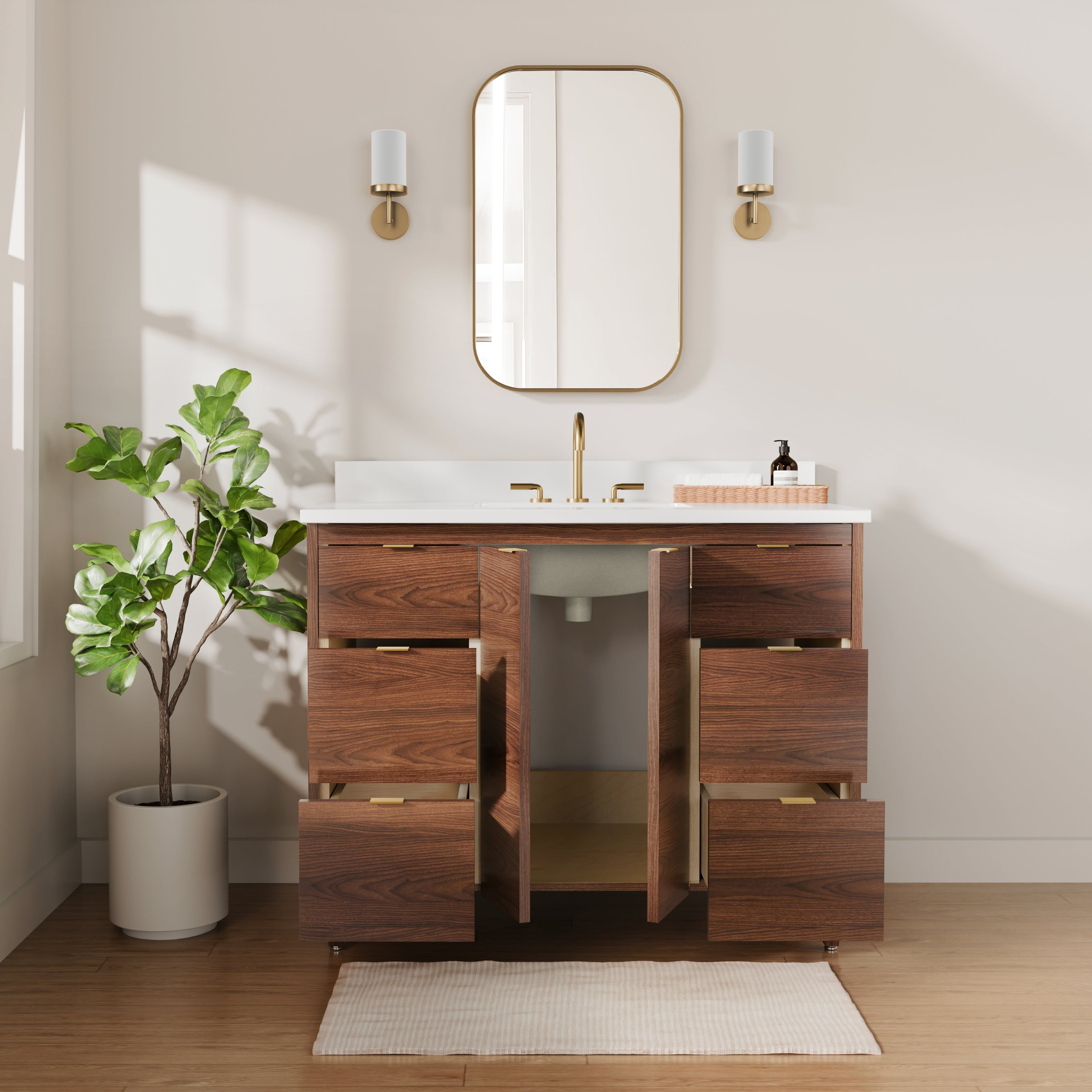 Rowan 42" Black Walnut Vanity with Quartz Countertop