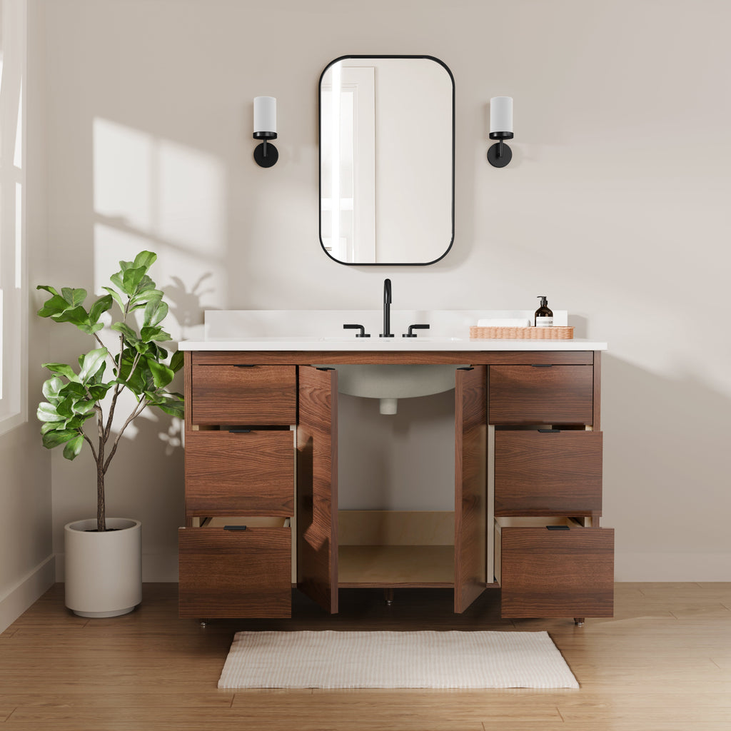 Rowan 48" Black Walnut Vanity with Quartz Countertop