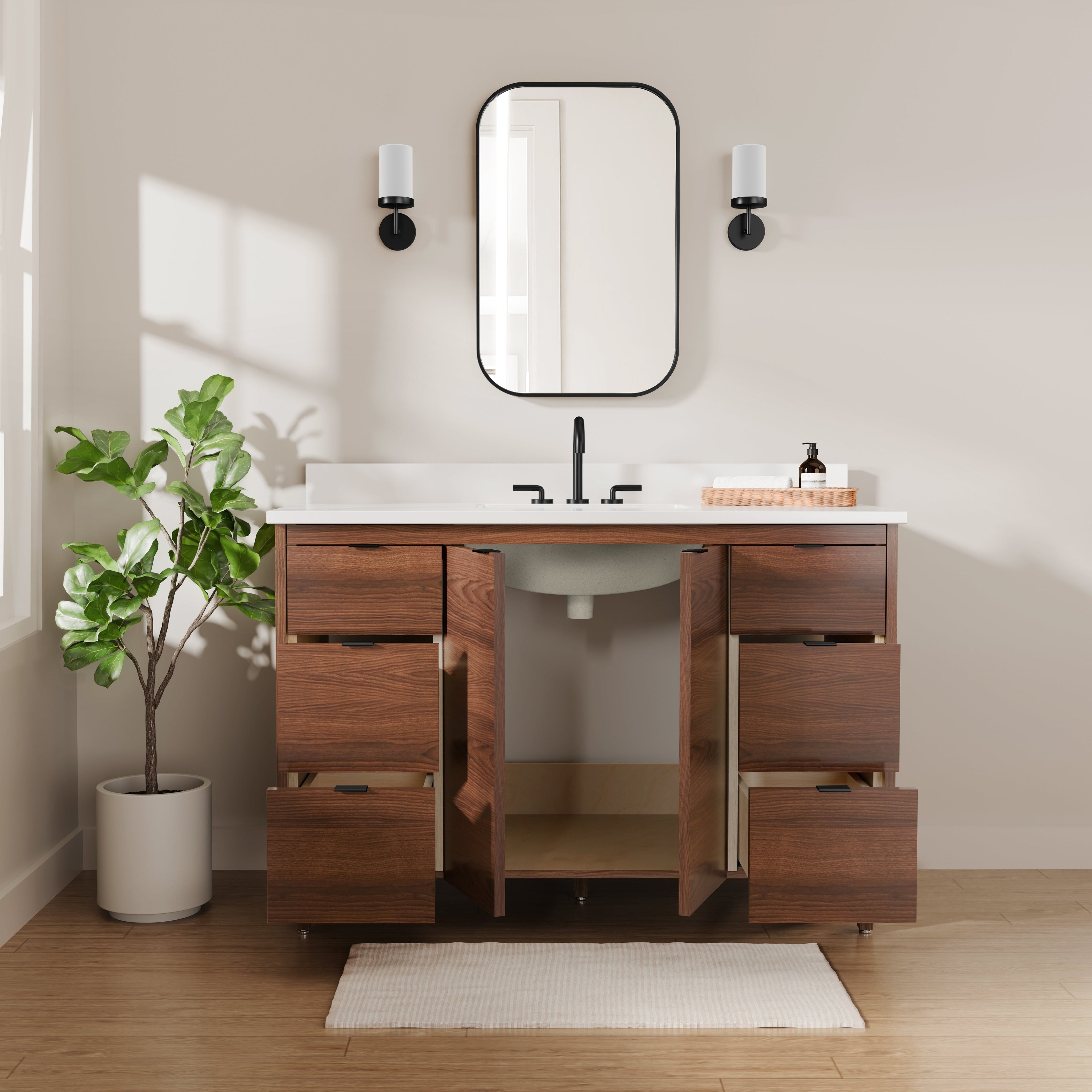 Rowan 48" Black Walnut Vanity with Quartz Countertop