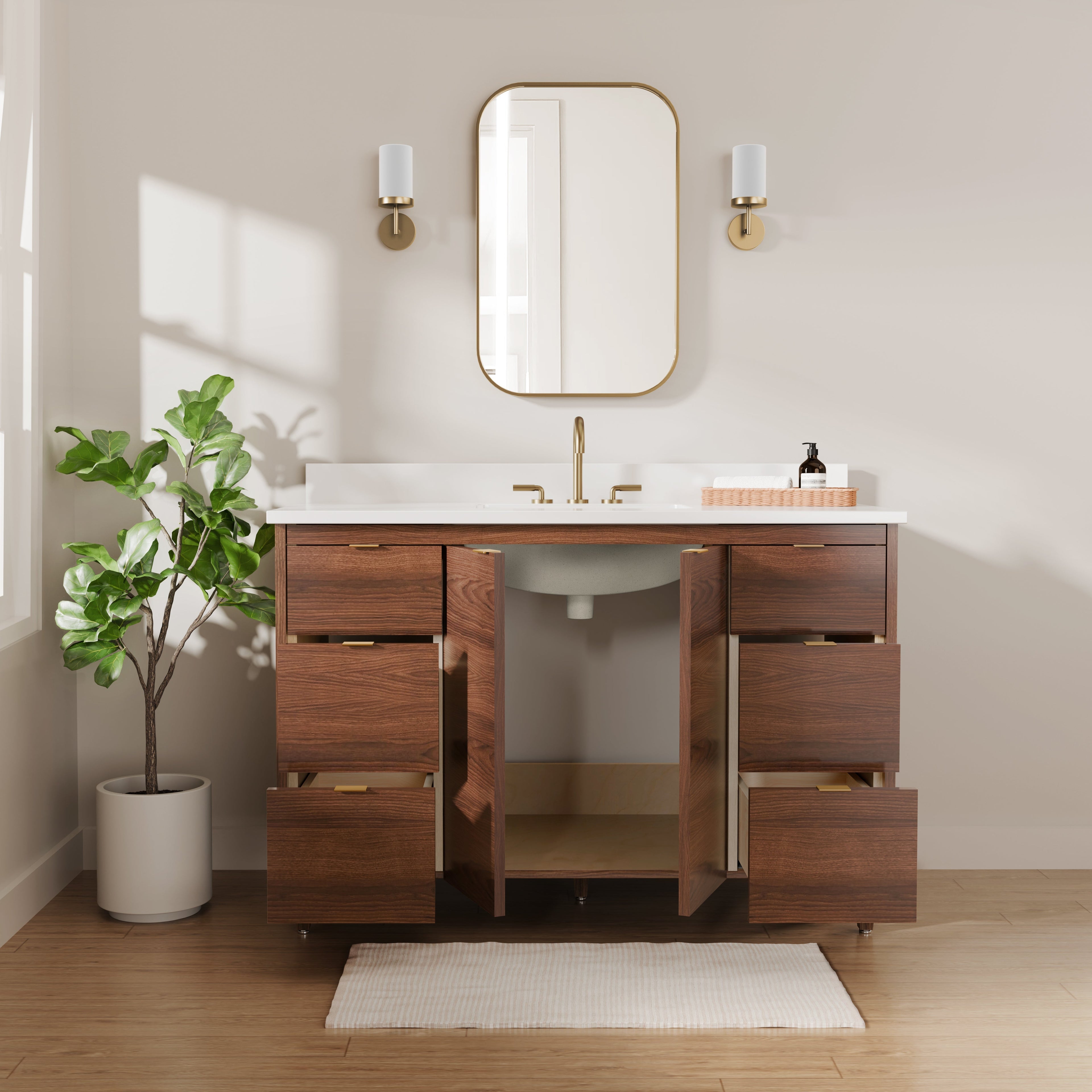 Rowan 48" Black Walnut Vanity with Quartz Countertop