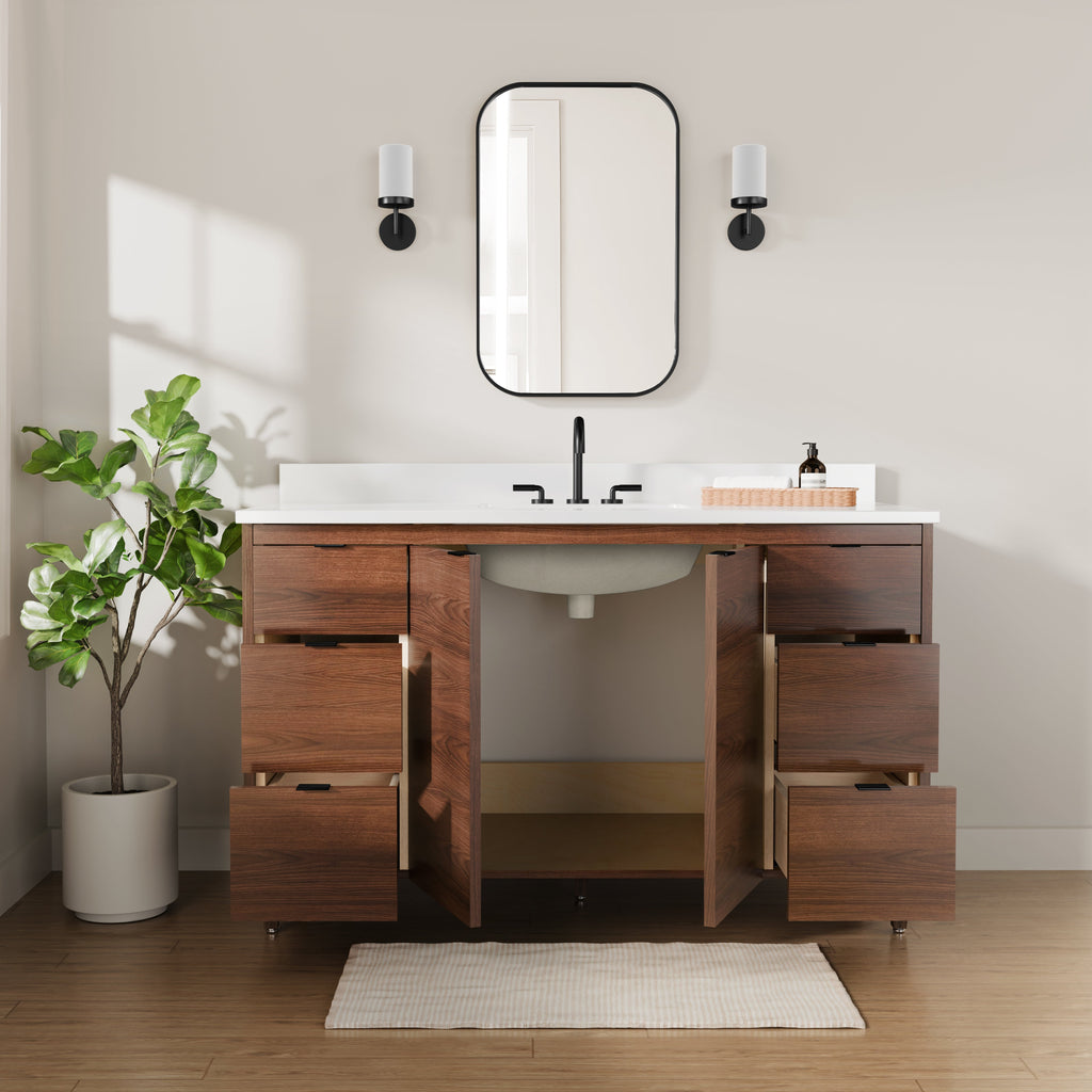 Rowan 54" Black Walnut Vanity with Quartz Countertop