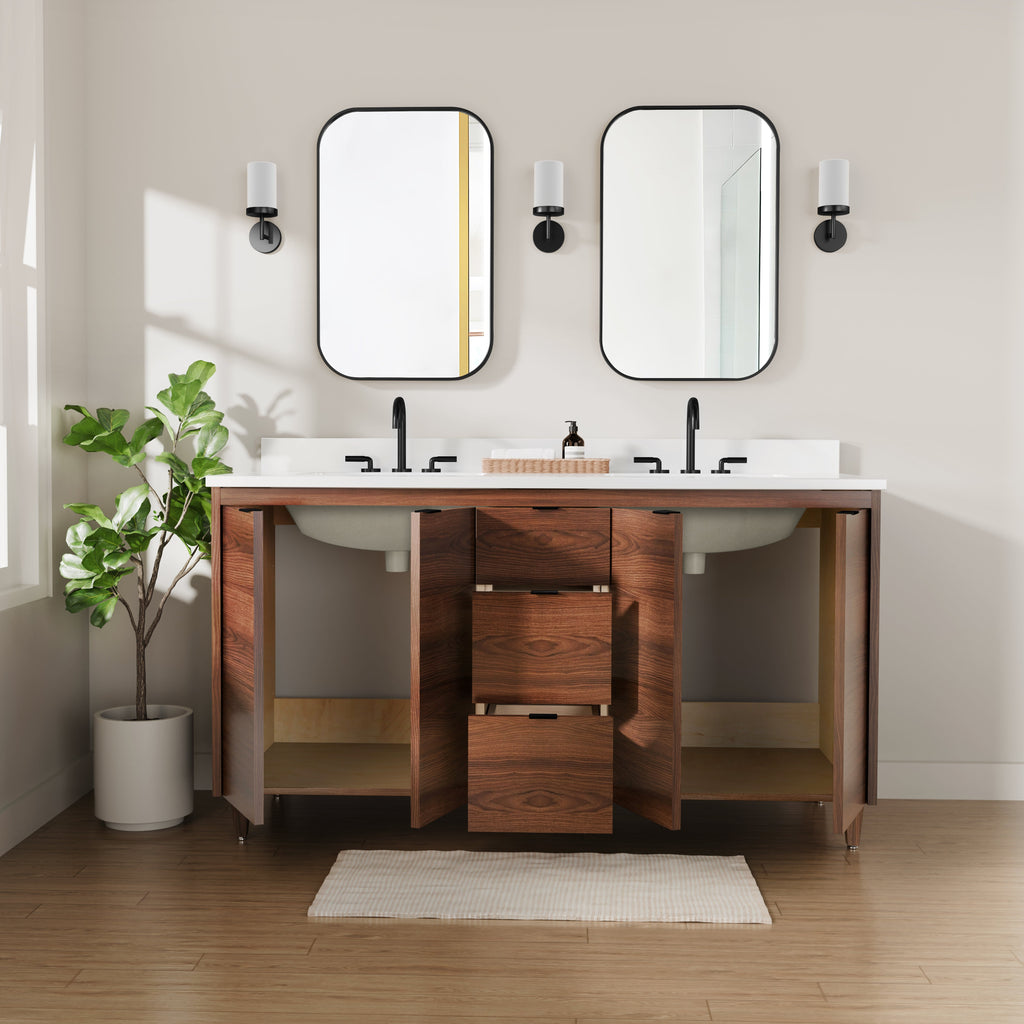 Rowan 60" Double Sink Black Walnut Vanity with Quartz Countertop
