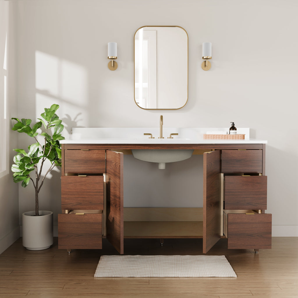 Rowan 60" Single Sink Black Walnut Vanity with Quartz Countertop