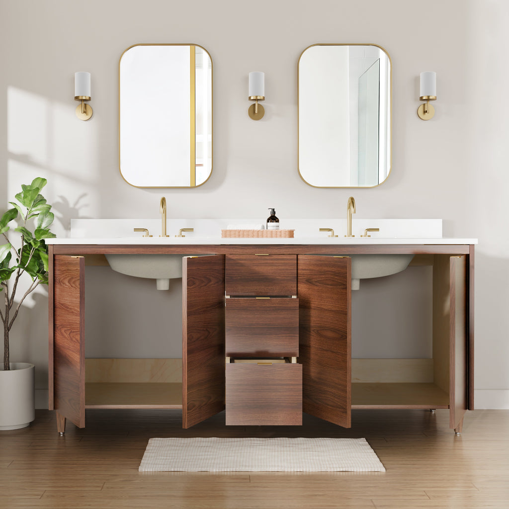 Rowan 72" Double Sink Black Walnut Vanity with Quartz Countertop