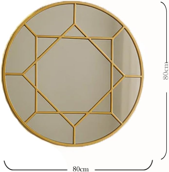 Geometric Gold Round Mirror 80 cm – Modern Metal Frame Circular Wall Décor for Living Room, Bedroom, or Hallway – Luxury Statement Piece with Clear Reflective Glass