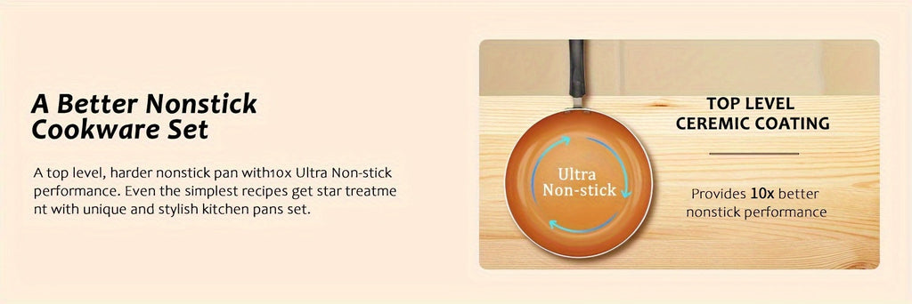 """3pcs Golden Ceramic Nonstick Frying Pan Set - 8"""", 9.5"""", and 11"""" Skillets for Induction Cooktops - PFOA and PFAS Free - Ideal for Omelettes and Eggs - Kitchen Cooking Supplies and Cookware"""