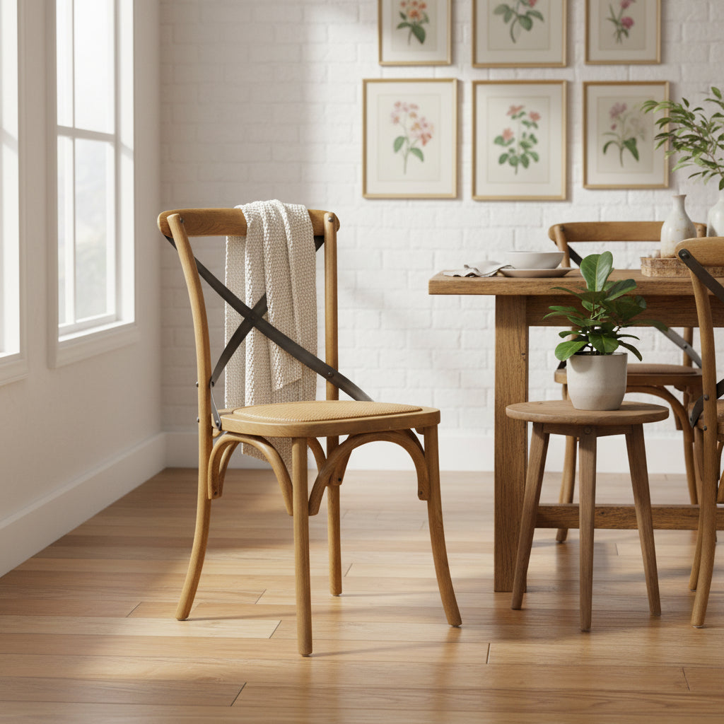 LH Home Cross Back Chair with Rattan Seat (Set of 2)