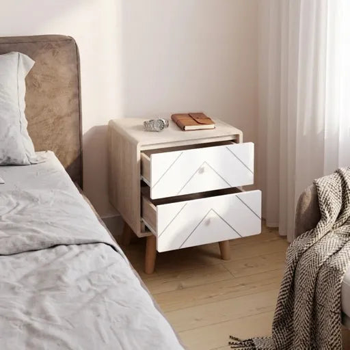 Dixie 2 Drawer Bedside Table – Dusty White Wooden Bedside Cabinet | Modern Bedroom Furniture UK