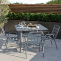 Modern 4 Seater Grey Aluminium Square Garden Dining Set – Contemporary Outdoor Patio Furniture
