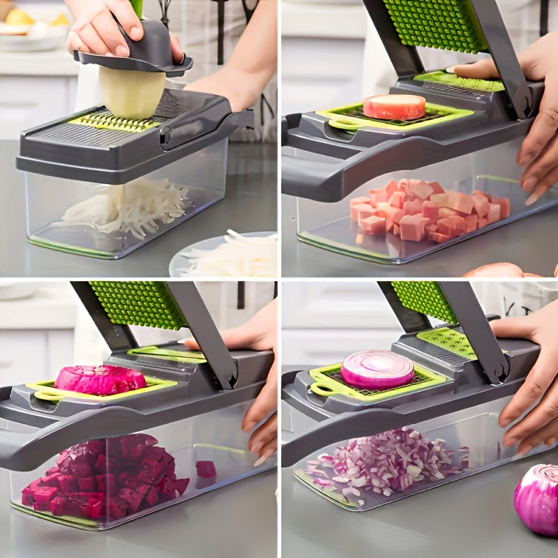 Vegetable Onion Chopper, Kitchen 16 In 1 Food Chopper 8 Blades Cutter With Container - Stainless Steel Blades - Efficiently Chops Vegetables, Onions, Herbs - Suitable for Home Cooks & Chefs - Great Gift for Kitchen Enthusiast