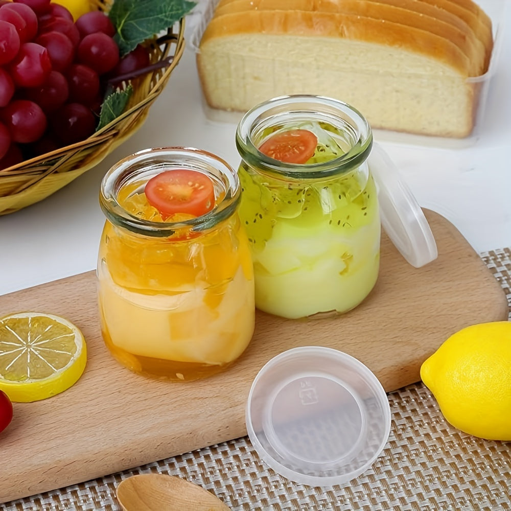 10-Piece 4Oz Clear Glass Jars With Pe Lids - Perfect For Yogurt, Pudding, Milk, Jam, Jelly, Mousse & Honey - Reusable, Round Containers For Home Kitchen Use