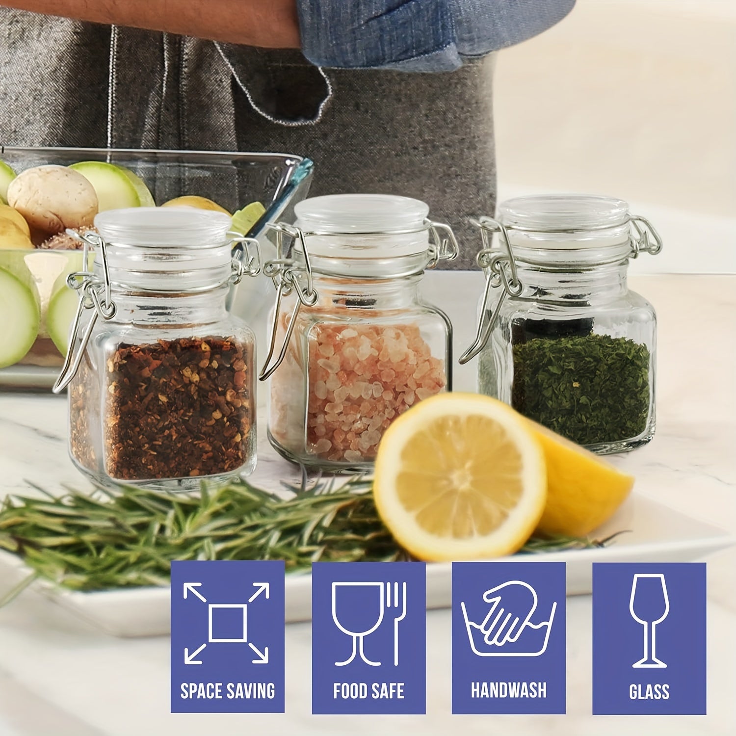 12pcs/set 120ml/4oz Mini Clip Top Glass Jars, Airtight Spice Containers with Hinged Lids, Reusable Storage Containers, Labels & Funnel Included, Perfect for Kitchen, Spices & Herbs Organization and Storage