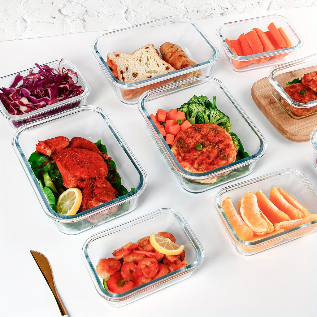 10pcs Leak-Proof Glass Meal Prep Containers - Durable, Reusable Kitchen Organizers - Airtight for Freshness - Ideal for Camping, Picnics, School, Office & Home