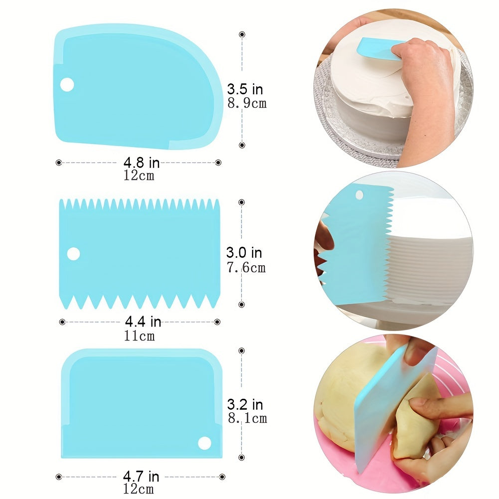 3pcs Cake Scraper Smoother Set - Cake Icing Smoother Tool For Cake Decoration, Flexible Plastic Dough Scraper - For Baking Enthusiasts & Professionals - Multifunctional Kitchen Tools - Perfect Gift for Bakers