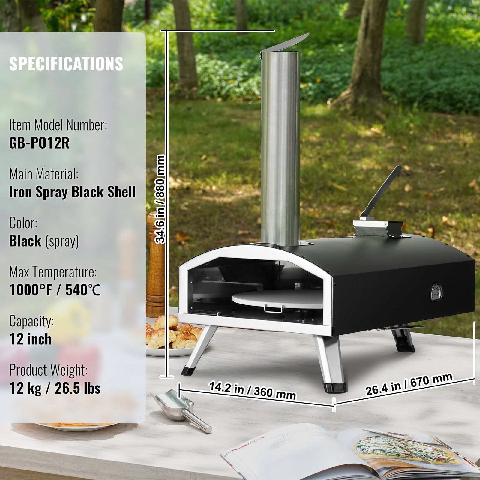 12″ Portable Outdoor Wood-Pellet Pizza Oven