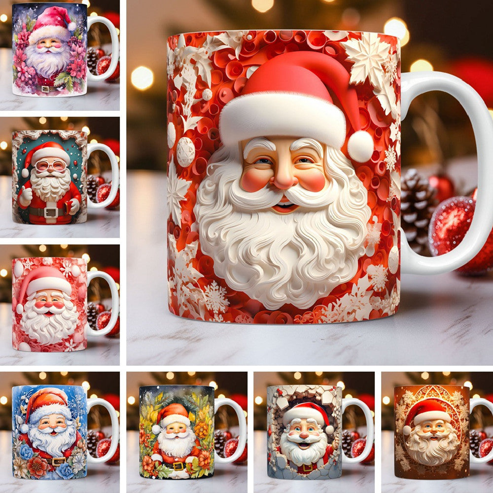 ☕ 3D Christmas Ceramic Mug – Santa & Snowman Holiday Coffee Cup