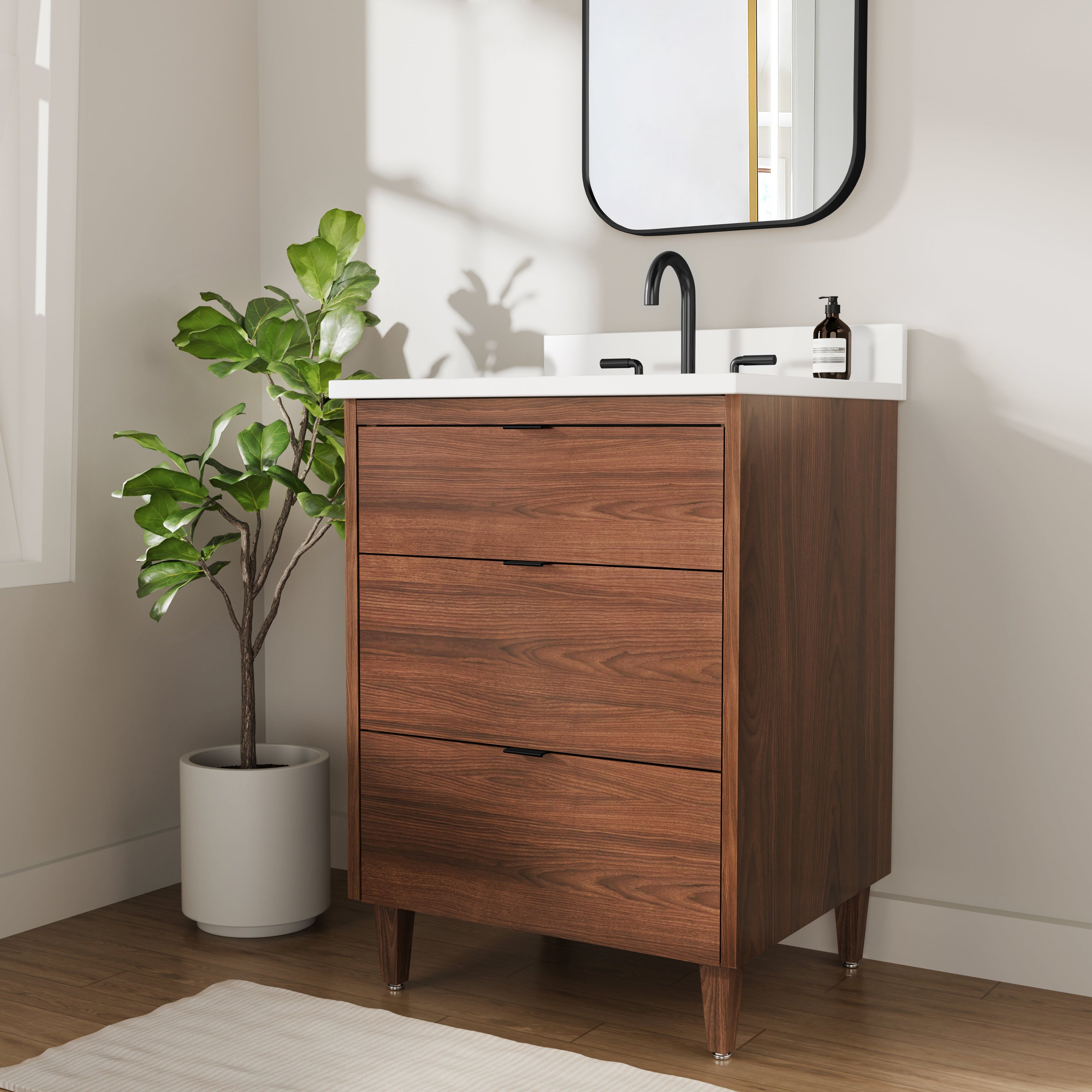Rowan 24" Black Walnut Vanity with Quartz Countertop
