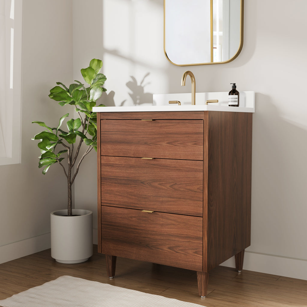 Rowan 24" Black Walnut Vanity with Quartz Countertop