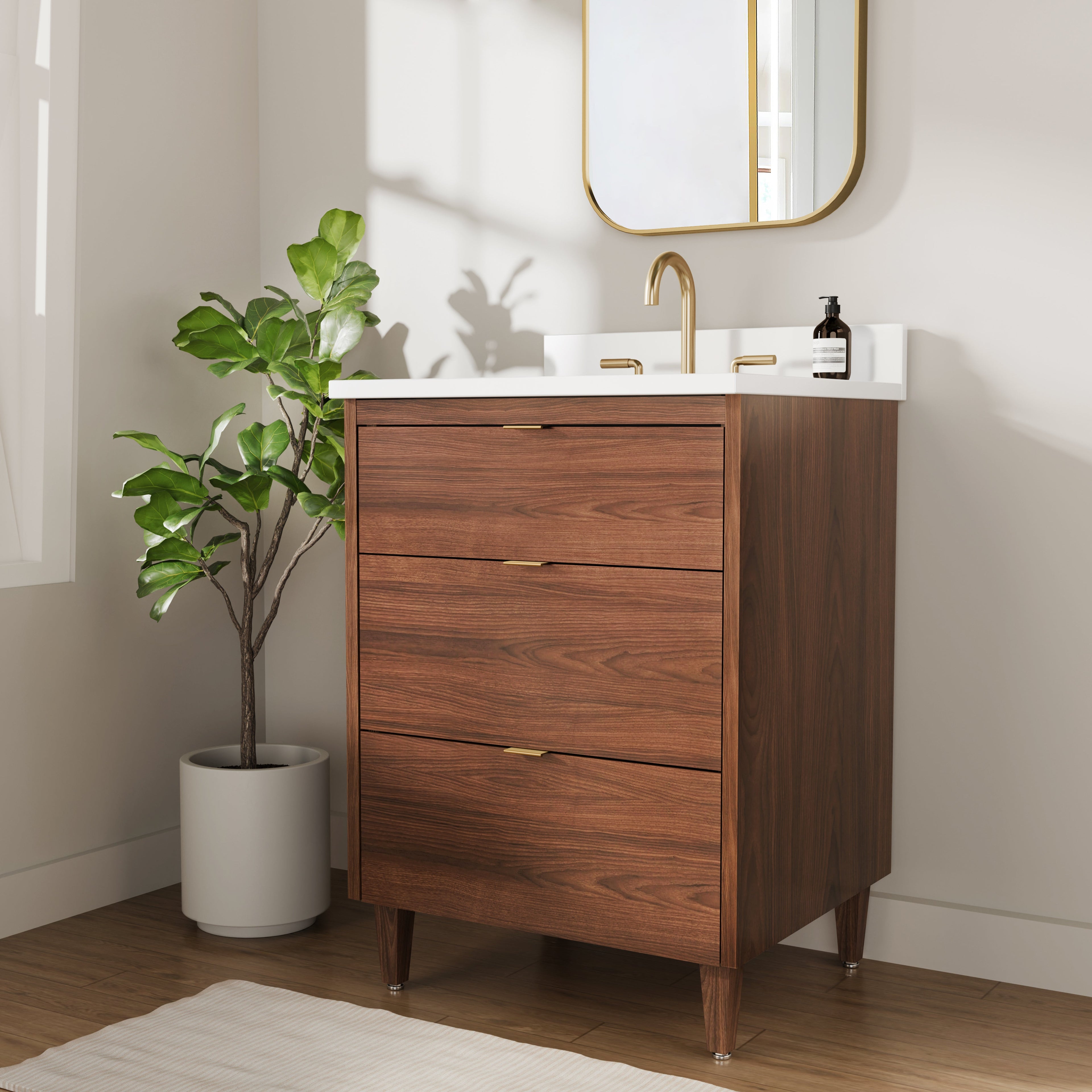 Rowan 24" Black Walnut Vanity with Quartz Countertop