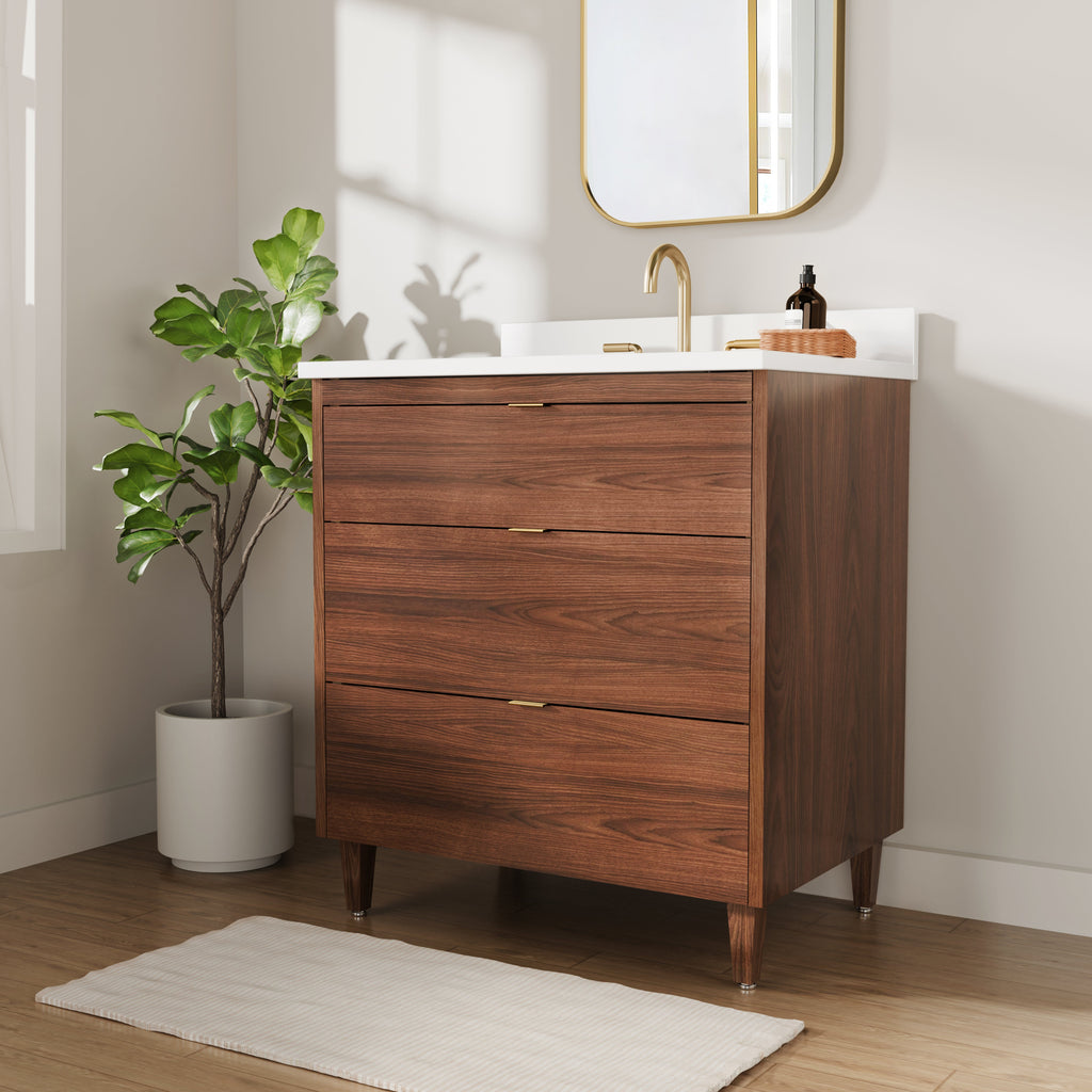 Rowan 30" Black Walnut Vanity with Quartz Countertop - 3 Drawers