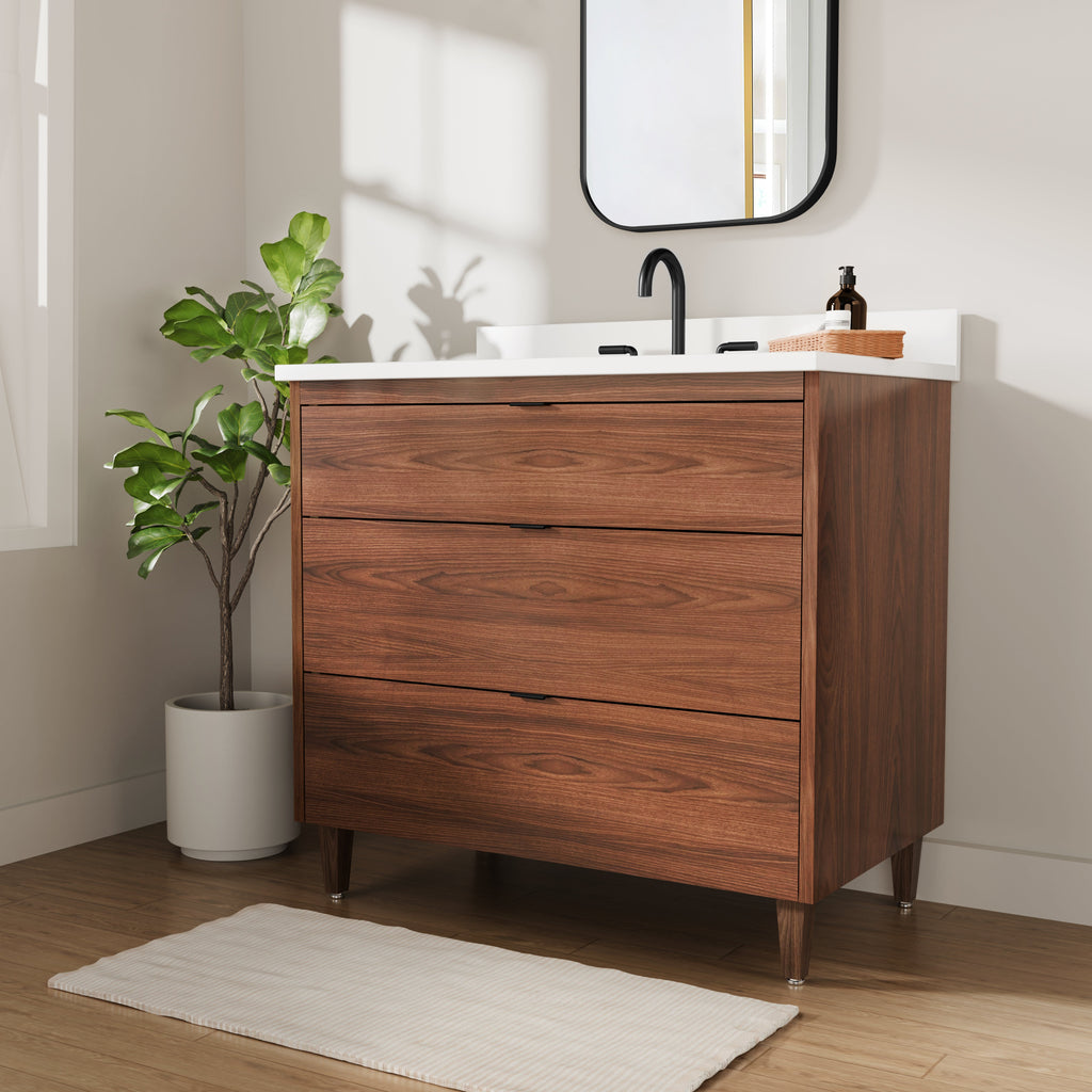 Rowan 36"  Black Walnut Vanity with Quartz Countertop - 3 Drawers