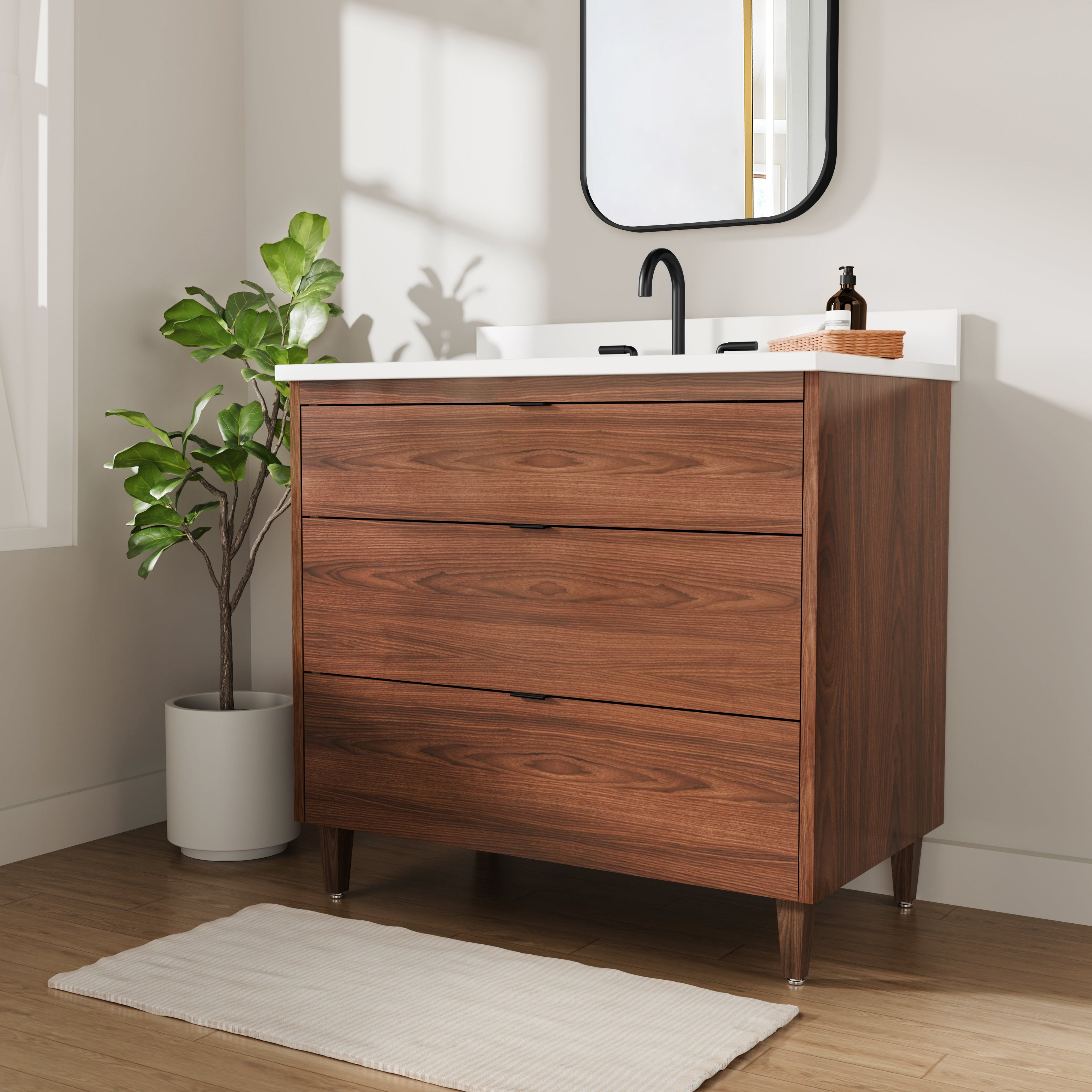 Rowan 36"  Black Walnut Vanity with Quartz Countertop - 3 Drawers