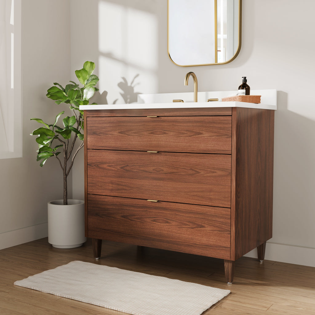 Rowan 36"  Black Walnut Vanity with Quartz Countertop - 3 Drawers