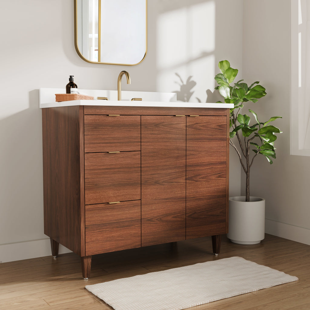 Rowan 36" Black Walnut Vanity with Quartz Countertop - 2 Doors and 3 Drawers