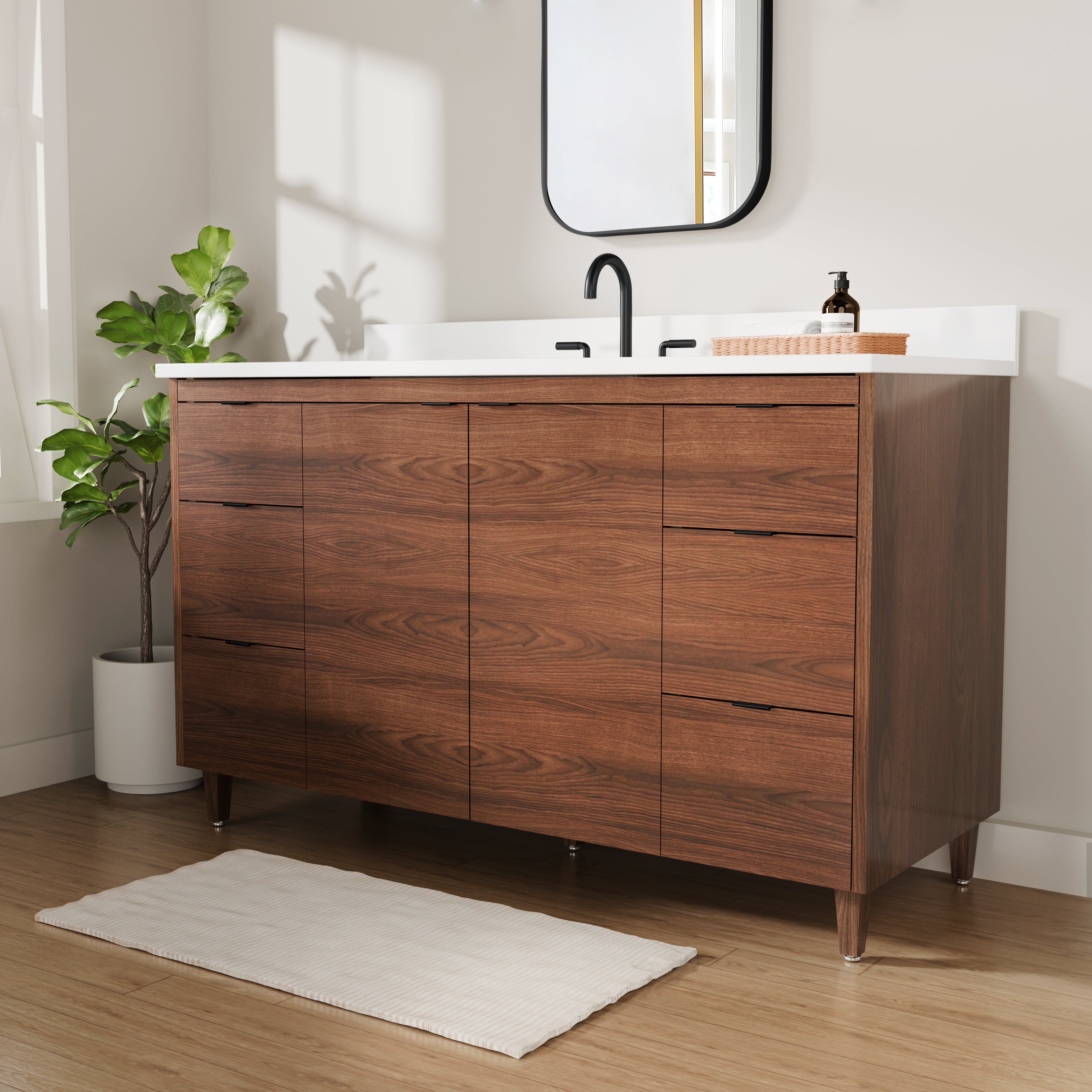 Rowan 54" Black Walnut Vanity with Quartz Countertop