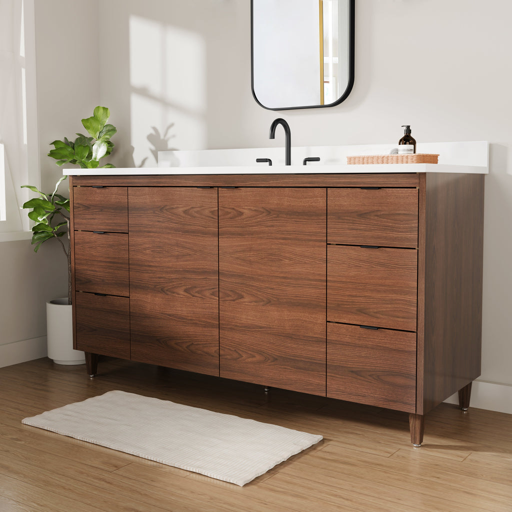 Rowan 60" Single Sink Black Walnut Vanity with Quartz Countertop